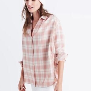 Madewell Central Shirt Danville Plaid Long Sleeve Button Up Pink Cream Size XS